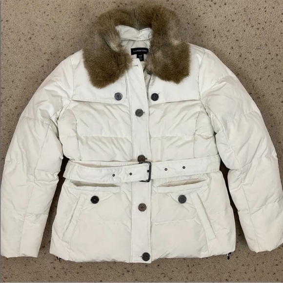Lands' End Jackets & Coats Lands End Ivory Belted Down Puffer Jacket Coat Poshmark